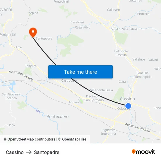 Cassino to Santopadre map