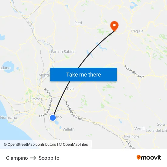 Ciampino to Scoppito map