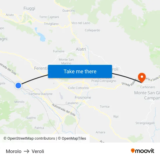 Morolo to Veroli map