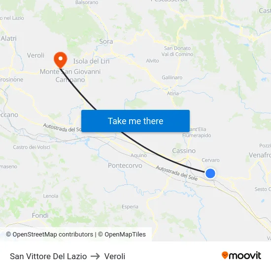 San Vittore Del Lazio to Veroli map