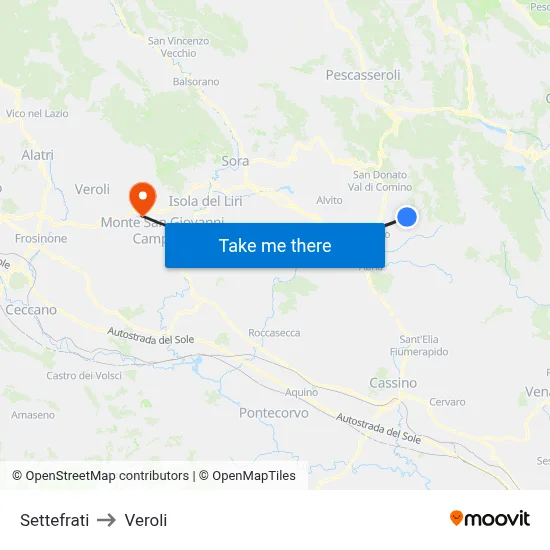 Settefrati to Veroli map