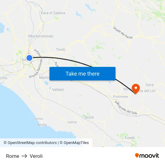 Rome to Veroli map