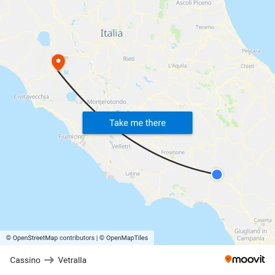 Cassino to Vetralla map