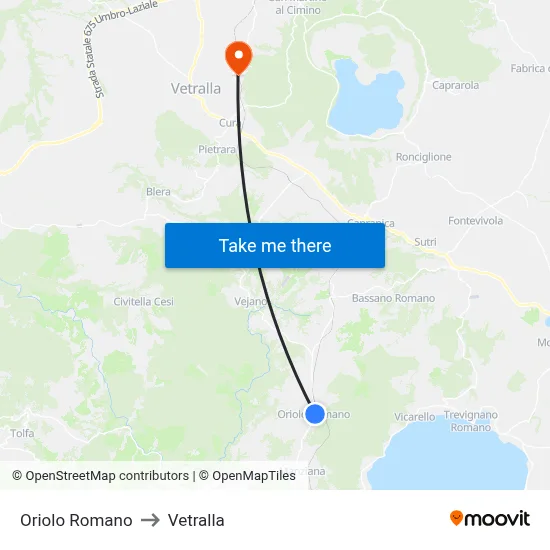 Oriolo Romano to Vetralla map