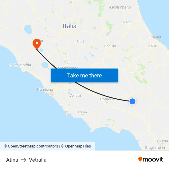 Atina to Vetralla map