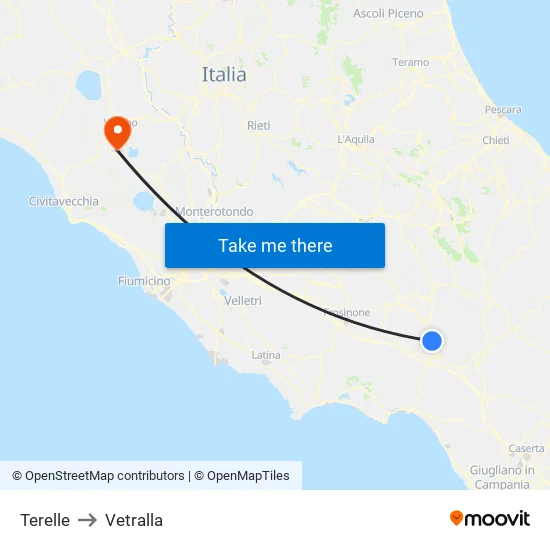 Terelle to Vetralla map