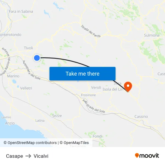 Casape to Vicalvi map