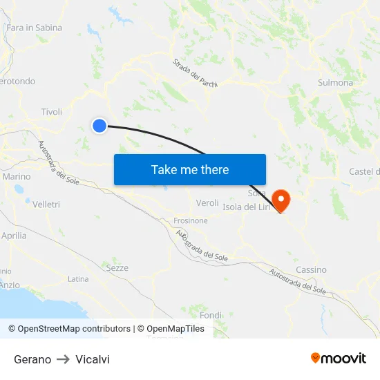 Gerano to Vicalvi map