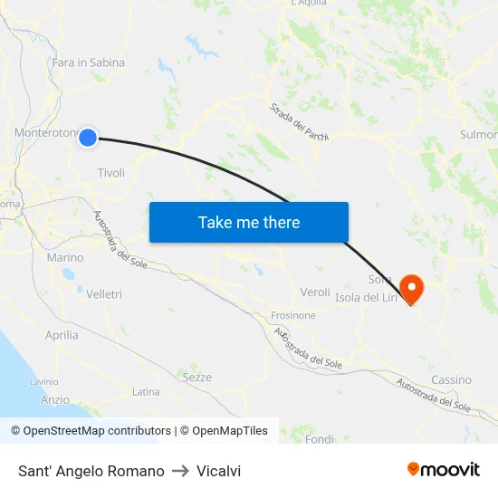 Sant' Angelo Romano to Vicalvi map