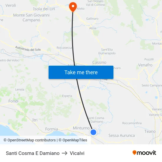 Saints Cosma and Damiano to Vicalvi map