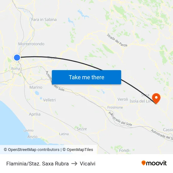 Flaminia/Saxa Rubra Station to Vicalvi map