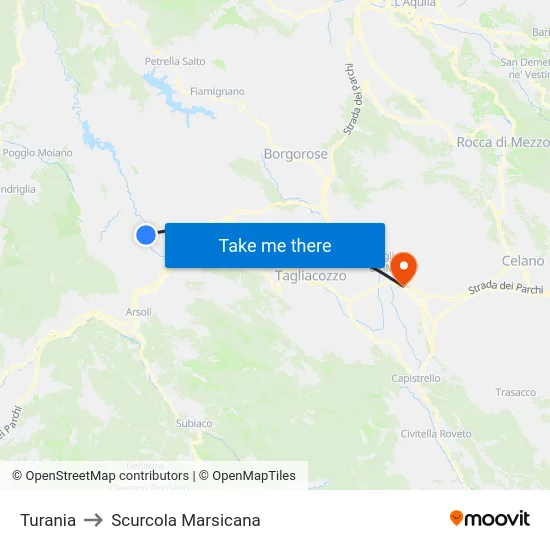 Turania to Scurcola Marsicana map