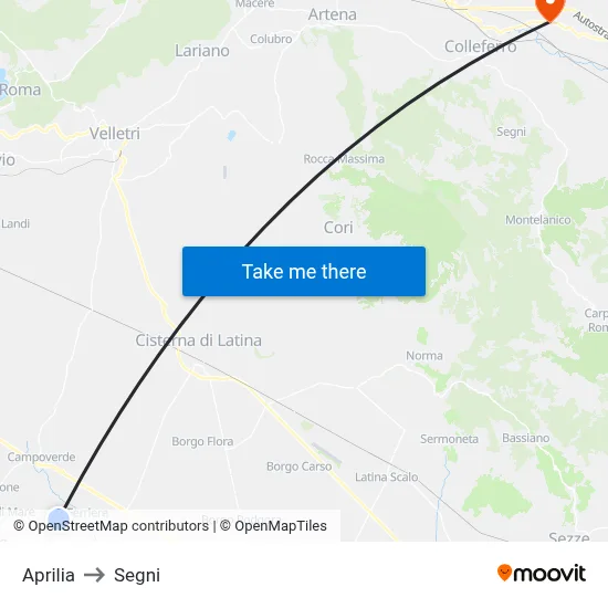Aprilia to Segni map