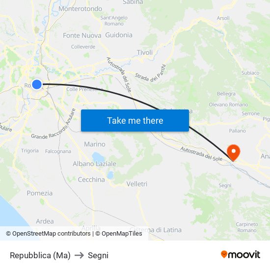 Repubblica (Ma) to Segni map