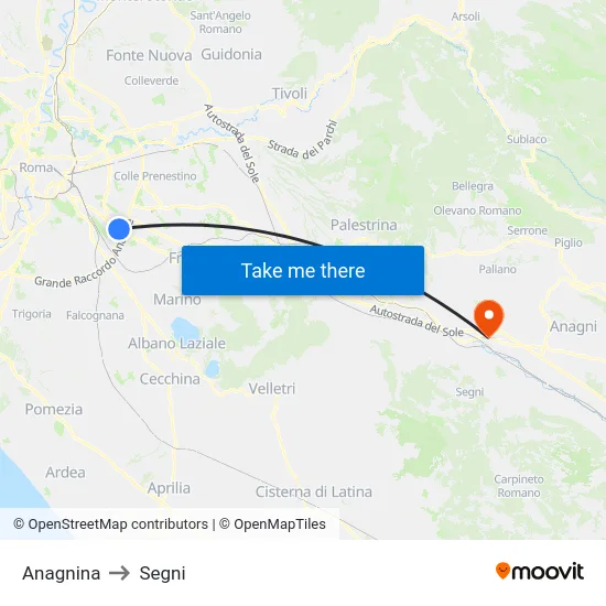 Anagnina to Segni map