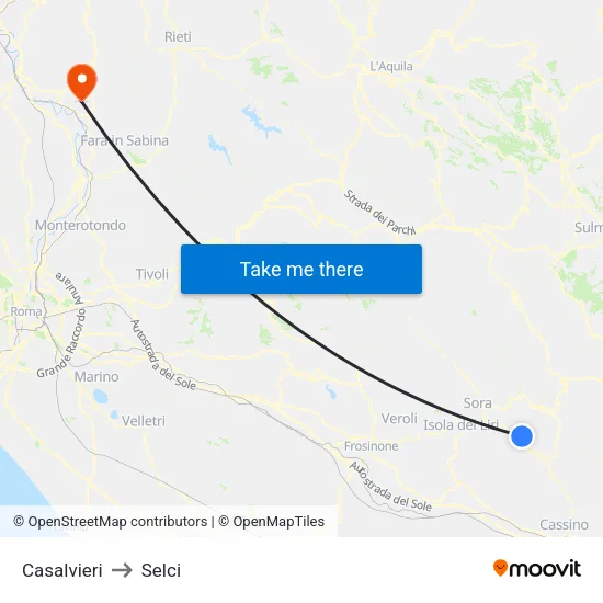 Casalvieri to Selci map