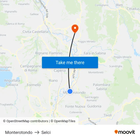 Monterotondo to Selci map