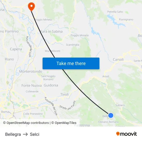 Bellegra to Selci map