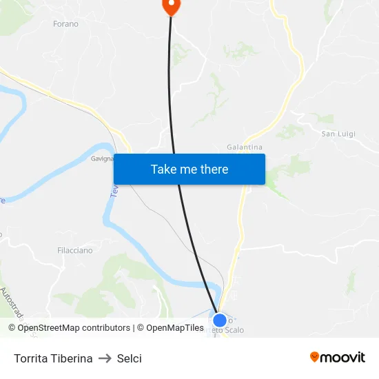 Torrita Tiberina to Selci map