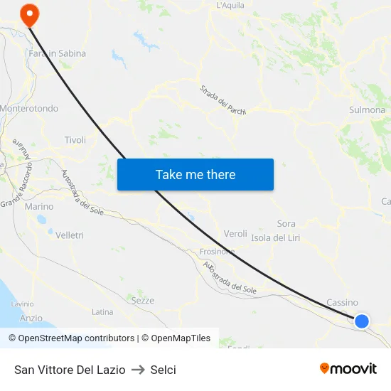 San Vittore Del Lazio to Selci map