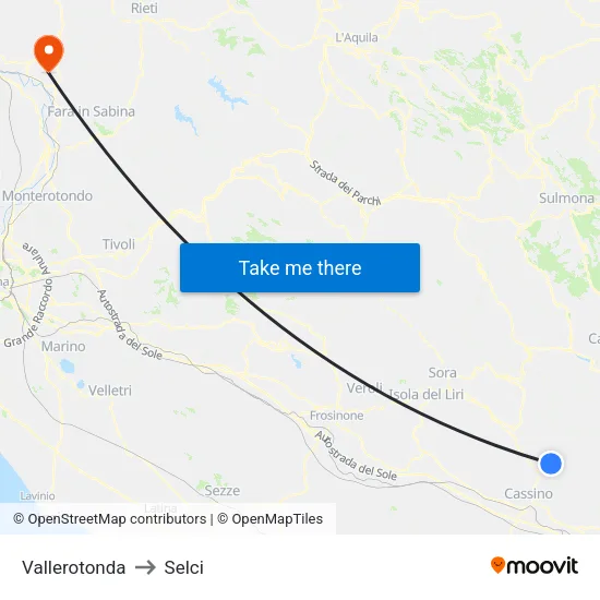 Vallerotonda to Selci map