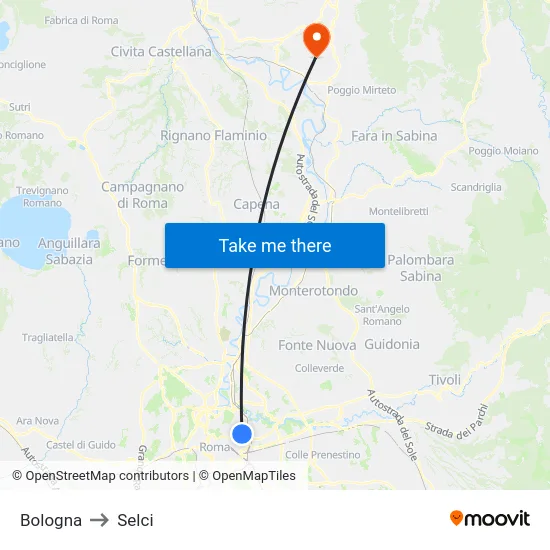 Bologna to Selci map