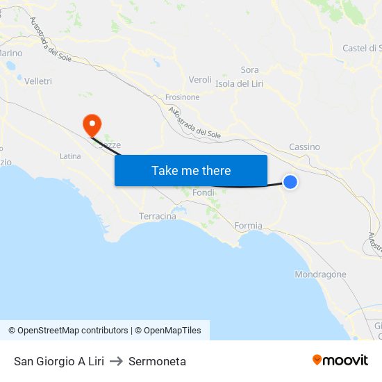 San Giorgio A Liri to Sermoneta map