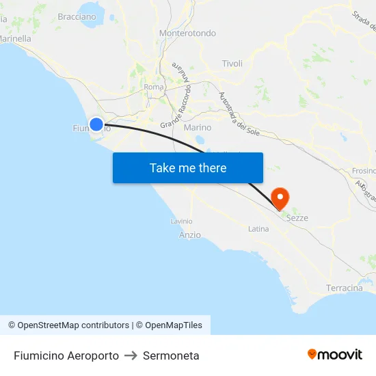 Fiumicino Aeroporto to Sermoneta map