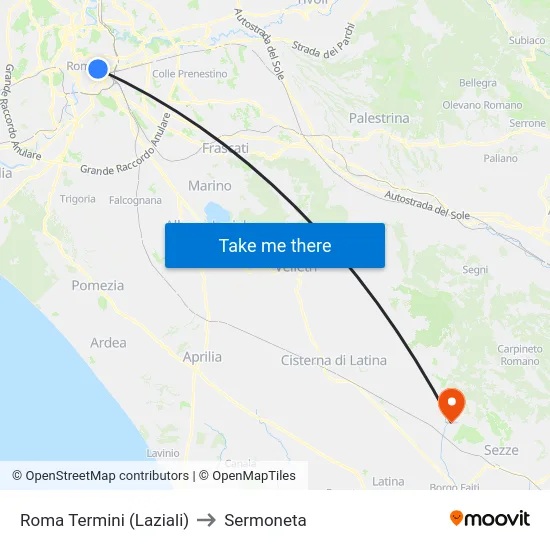 Roma Termini (Laziali) to Sermoneta map