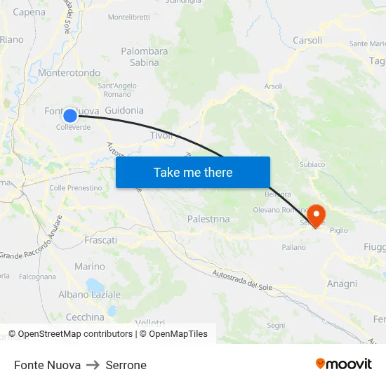 Fonte Nuova to Serrone map