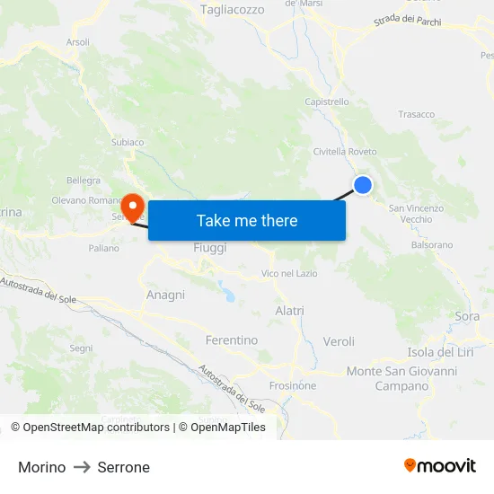 Morino to Serrone map