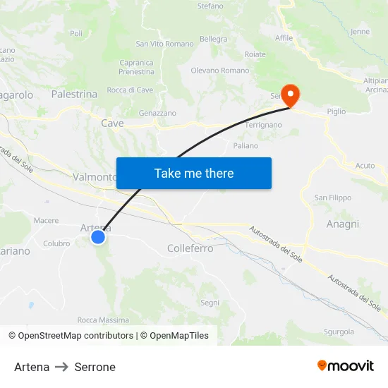 Artena to Serrone map