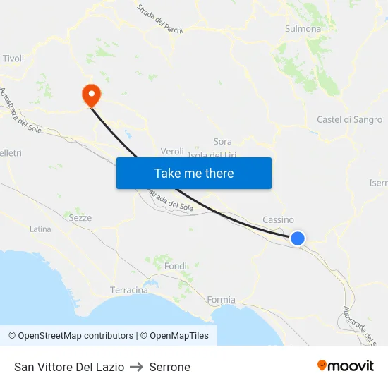 San Vittore Del Lazio to Serrone map