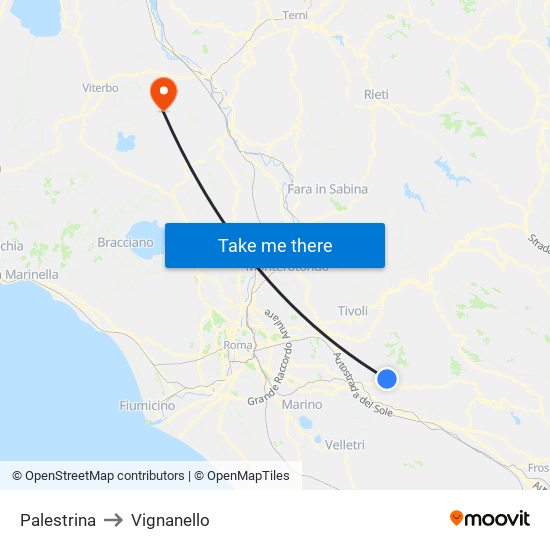 Palestrina to Vignanello map