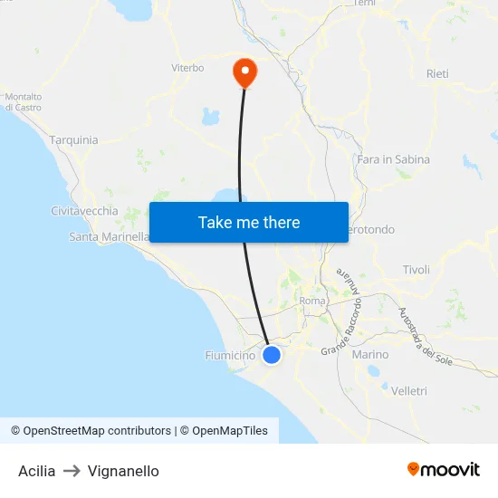 Acilia to Vignanello map