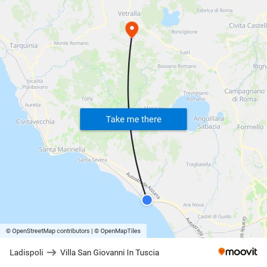 Ladispoli to Villa San Giovanni In Tuscia map