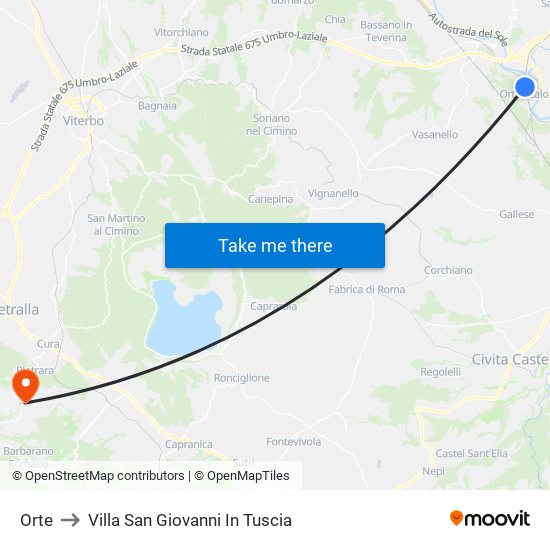 Orte to Villa San Giovanni In Tuscia map