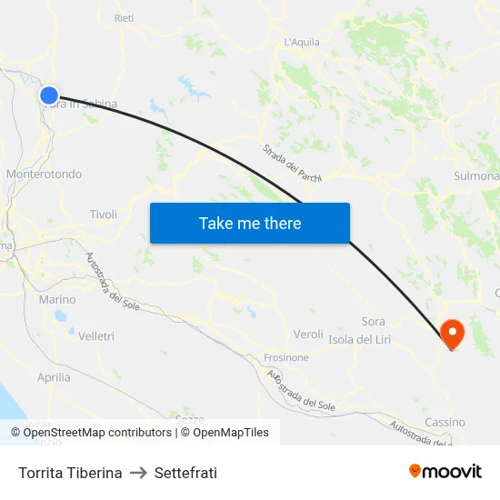 Torrita Tiberina to Settefrati map