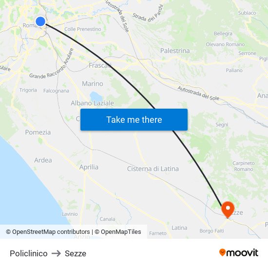 Policlinico to Sezze map