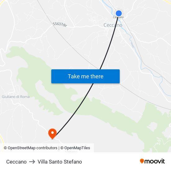 Ceccano to Villa Santo Stefano map