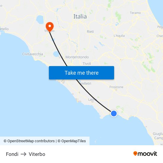 Fondi to Viterbo map