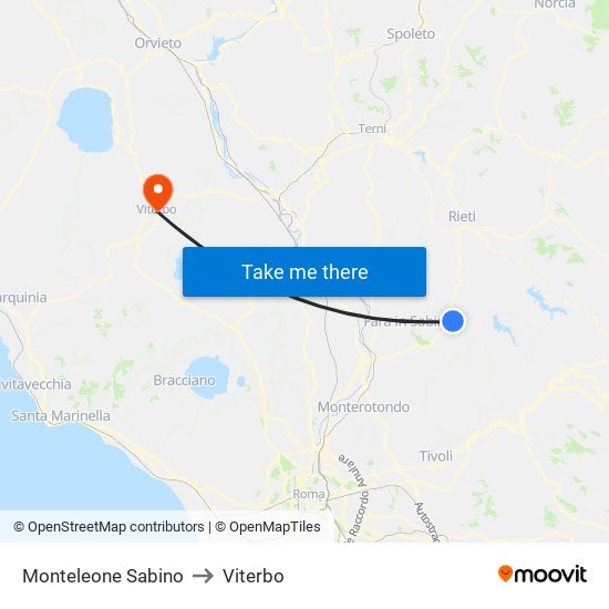 Monteleone Sabino to Viterbo map