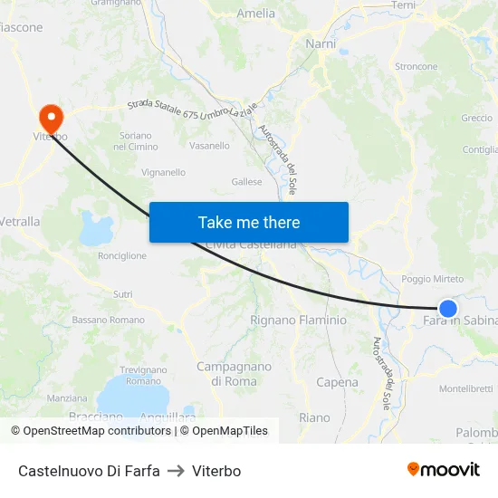 Castelnuovo Di Farfa to Viterbo map