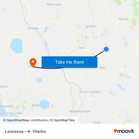 Leonessa to Viterbo map
