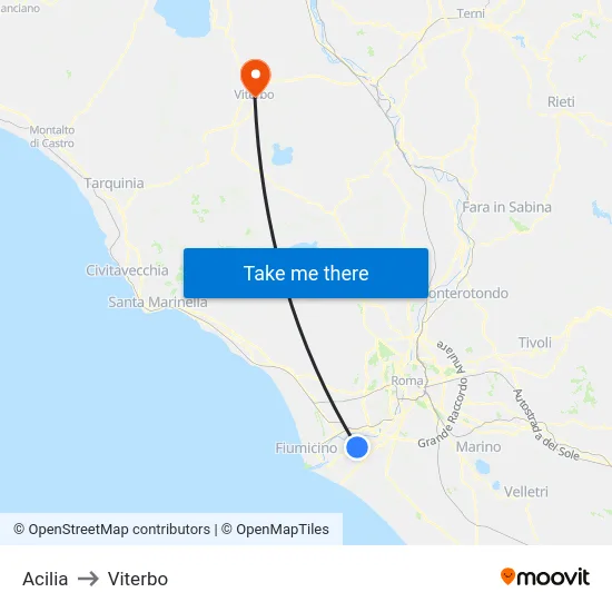 Acilia to Viterbo map