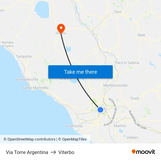Via Torre Argentina to Viterbo map