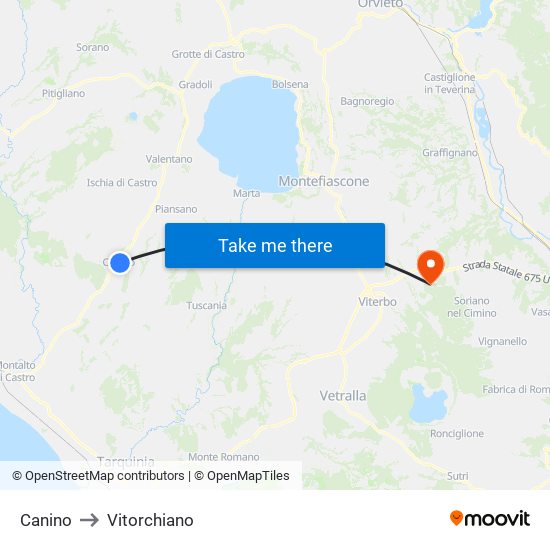 Canino to Vitorchiano map