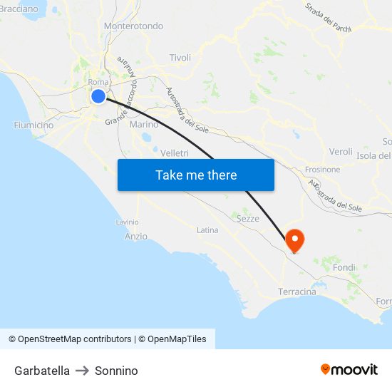 Garbatella to Sonnino map