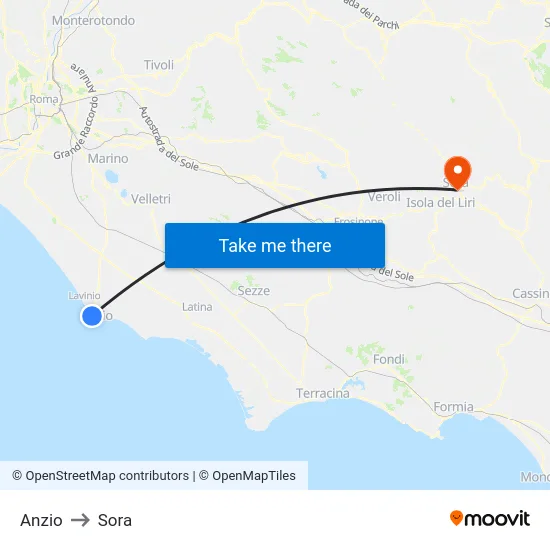 Anzio to Sora map