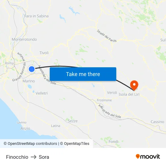 Finocchio to Sora map